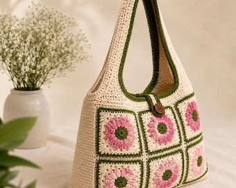 Floral Granny Square Bag Crochet Pattern PDF | Boho Hobo Bag | Digital Download