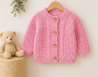 Blush Rose Baby Cardigan Crochet Pattern | Cable Knit Sweater, Toddler Jacket (PDF Download)