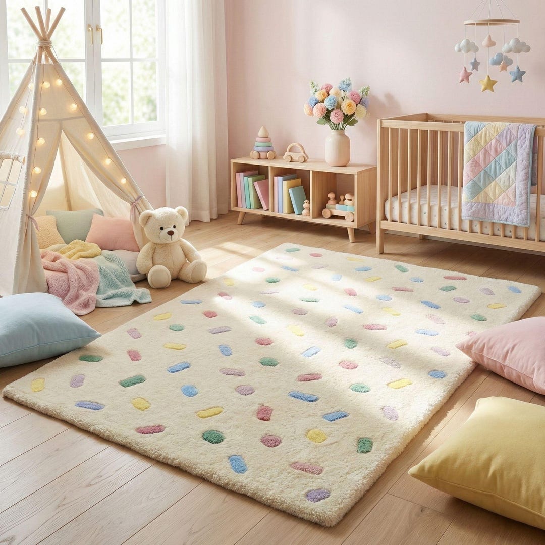 Sprinkles Rug Hand Tufted Wool Rug, Pastel Sprinkles Confetti, Nursery Playroom Decor ...