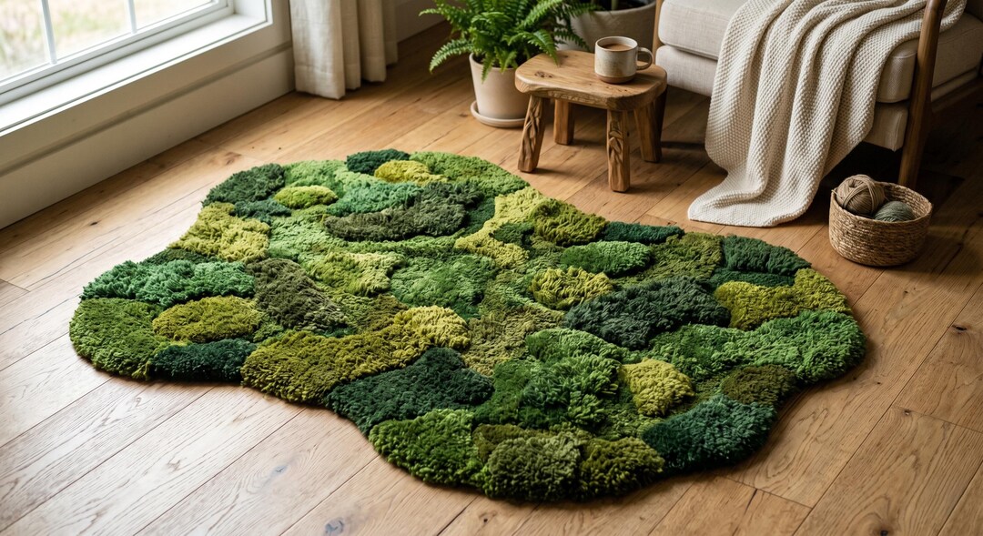 3D Moss Forest Rug, Hand Tufted Wool Area Carpet for Biophilic Home ...