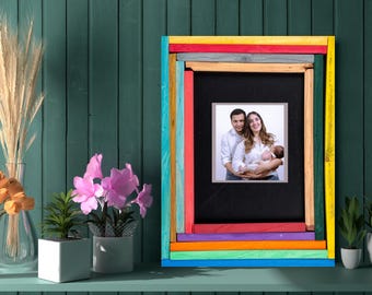 Foto Polaroid con passepartout / Cornice multicolore fatta a mano / Decorazione murale moderna / Cornice per foto di famiglia /