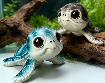 Schattig harsschildpad beeldjes, harsschildpad sculptuur, schildpad minnaar cadeau, aquarium of sprookjestuinkunst, nautische plank deco