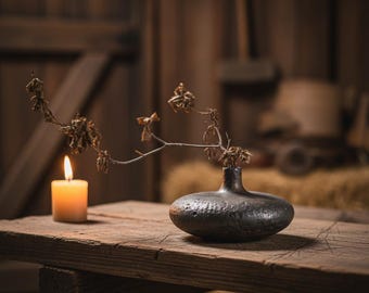 Black Ceramic Ikebana Vase – Textured Wabi Sabi Pottery for Japanese Minimalist Home Décor