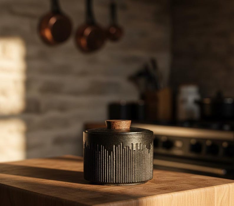 Japanese Ceramic Storage Jar with Wooden Lid – Modern Farmhouse Style Dry Goods Container – Elegant Pantry Organizer for Spices & Tea Elegant Black