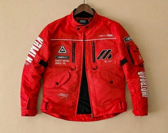 Chaqueta motera cyberpunk roja METACRUSH – Abrigo bomber de estilo manga y ropa técnica