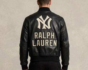 Chaqueta de cuero negra unisex Ralph Lauren – Chaqueta bomber corta estilo streetwear de Nueva York, abrigo de cuero auténtico
