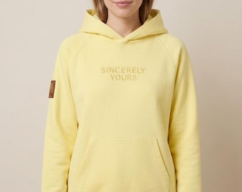 Sudadera con capucha amarilla bordada "Sincerely Yours" – Sudadera de forro polar estilo streetwear extragrande