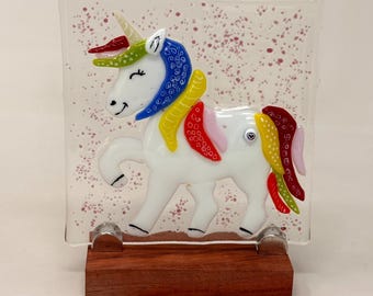 Fused glass unicorn ,rainbow home decor