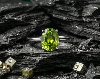 Peridootring, geboortesteen augustus, verloving, statement cadeaus voor haar, edelsteen, sterlingzilver, geelgoud verguld, sieraden, minimalistisch