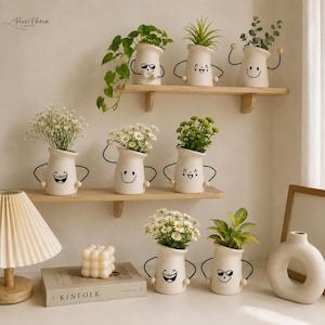 Cute Face Planter, Smiley Ceramic Vase, Succulent Pot, Funny Plant Pot, Small Flower Vase, Desk Decor, Shelf Decor, Gift for Plant Lover