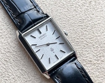 Vintage Seiko Silver Tank Unisex Watch; Black Leather Strap