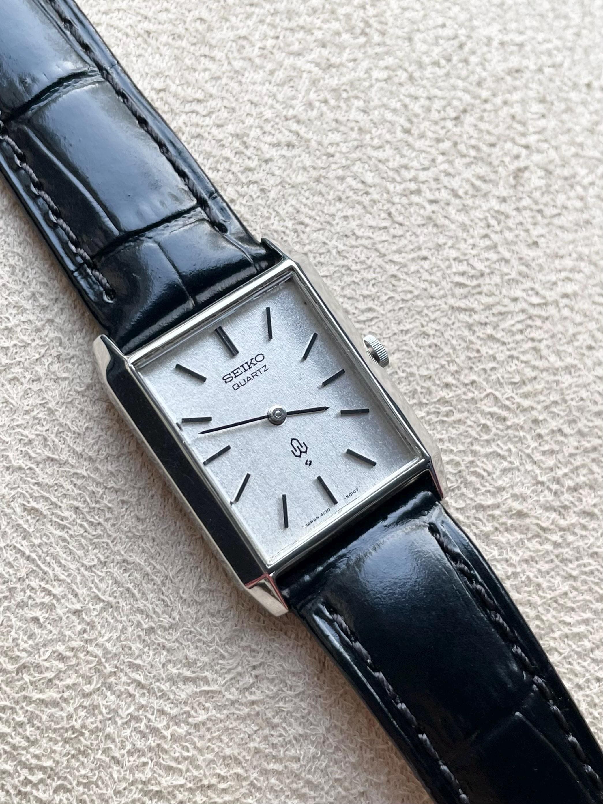 Vintage Seiko Silver Tank Unisex Watch; Black Leather Strap - Etsy
