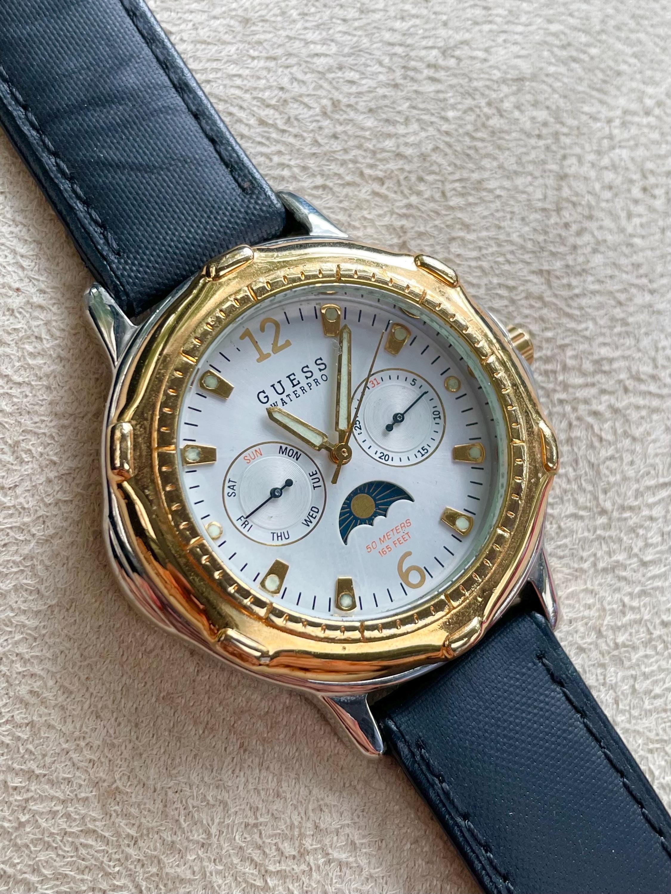 Vintage CS Ltd Hong Kong Celestial Sun Face Quartz Watch New Battery Brown Strap Vintage Men Seiko quartz Barrel-Tank Golden Dial ,Dark Brown  main image 3