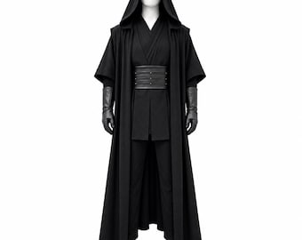 Sith Lord Cosplay Costume, Dark Side Jedi Robe, Black Hooded Tunic, Gothic Warrior Outfit, Fantasy Convention Costume