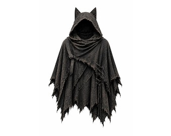 Distressed Bat-Ear Hooded Poncho – Post-Apocalyptic Wanderer Cape for LARP, Festivals - gift for him her
