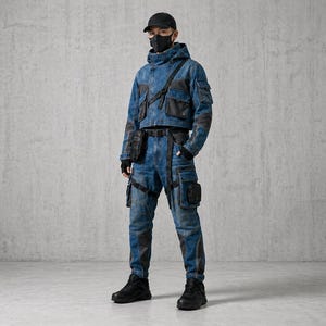 Techwear Denimset – Cyberpunk Cropped Jacka, Cargobyxor, Utility Straps