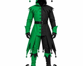 Jester Costume, Cotton Harlequin Outfit, Hooded Medieval Jester Costume, Court Fool Cosplay, Renaissance Festival Costume
