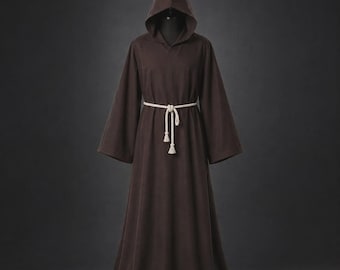 Medieval Brown Hooded Robe, Handmade Monk Cloak, Full Length Renaissance Costume, Historical Hooded Cape, Cotton Robe