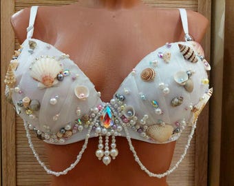 Pearl Mermaid bra. Sea shell Mermaid top 34-36C IN STOCK. Ariel costume.Rave bra. Festival outfit burning man. Belly dance bra.