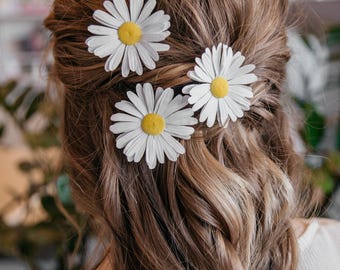 Horquillas de margaritas, horquillas florales, accesorios para el cabello para bodas rústicas. Tocado nupcial de flores silvestres de verano, horquillas hippies.
