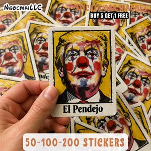 Pacote de adesivos El Pendejo Clown Trump, humor político em vinil.