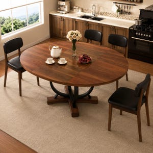Extendable Round Dining Table, Woodgrain MDF, X-Base Metal Legs (43"-59")