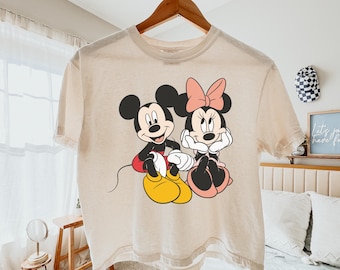 Mickey and Minnie Mouse Shirt, Comfort Colors Boxy Tee, Cute Disney Couple Shirt, Retro Cartoon Tee, Graphic Boxy T-Shirt