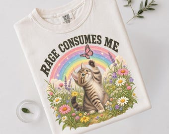 Rage Consumes Me Shirt, Comfort Colors Funny Cat Tee, Cute Cat Meme Long Sleeve, Retro Rainbow Youth Shirt, Sarcastic Cat Graphic Top