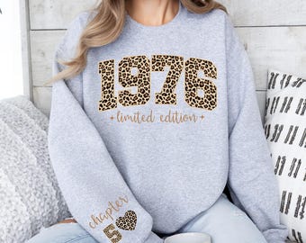Vintage Birth Year Limited Edition Sweatshirt, 1976 1986 1996 Birthday Hoodie, Retro Leopard Birthday Gift, Chapter 30 40 50 Unisex Crewneck