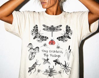 Dark Cottagecore Botanical Insect Shirt,Tiny Creatures Big Feelings Shirt, Comfort Colors, Insect Nature Lover Gift, Botanical Graphic Tee,