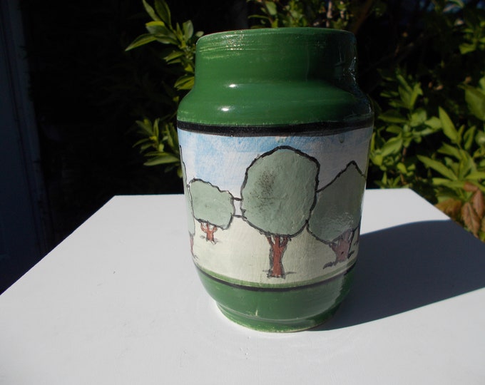 Small Green Tree Painted Vase