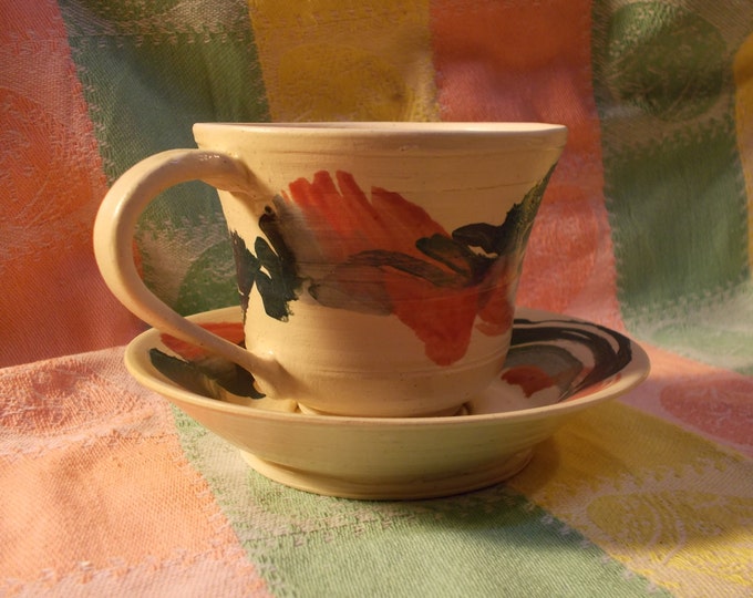 Red, Blue and Green Swirl Tea Cup and Saucer