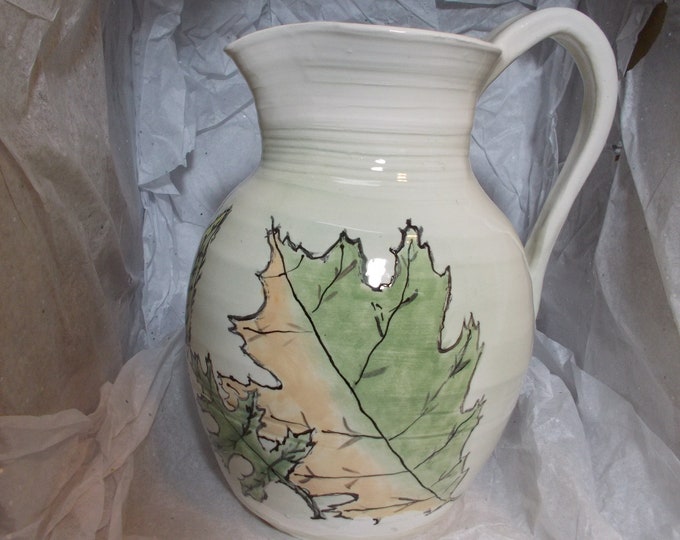 Leaf Painted Earthenware Pitcher, 3-1/2 qts.