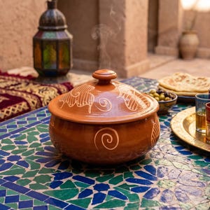 Gliniany garnek do zupy z Maroka, tradycyjny garnek do gotowania, rustykalny wystrój kuchni