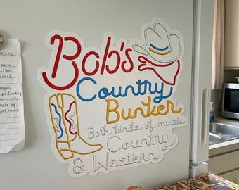 Pegatinas troqueladas Bob's Country Bunker, imanes para coche, accesorios y regalos para novia, vinilo con logo.