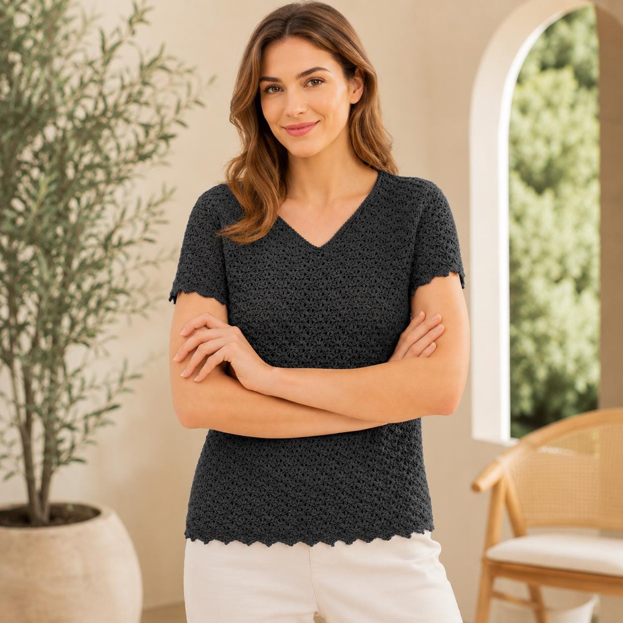 40 Crochet Blouse Patterns with Lace, Wraps, and Granny Squares 10 Crochet Top V-Neck Short Sleeve Blouse