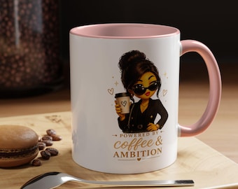 Powered by Coffee & Ambition Mug | Boss Babe Gift | Cute Coffee Mug for Women | Entrepreneur Gift | Office Coffee Cup
