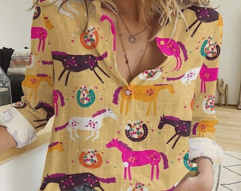 Blusa de animales de granja para mujer, camiseta de caballo, vaca y gallina, top colorido con estampado de granja, blusa de estilo campestre, camiseta divertida de animales de granja.