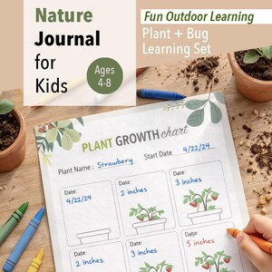 Zestaw dzienników obserwacji roślin i owadów dla dzieci | Miarka wzrostu do druku | Aktywności domowe w formacie PDF