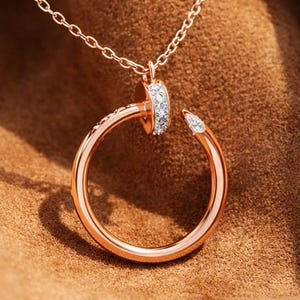 Moissanite Nail Pendant Necklace, 925 Silver Screw Design Necklace, Adjustable 22” Chain, Minimalist Luxury Jewelry Gift for Her
