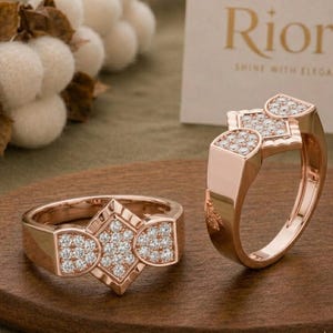 Geometric Art Deco Moissanite Ring, 925 Sterling Silver Bow Tie Statement Band, Dainty Diamond Alternative Promise Jewelry Gift for Her