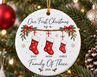Personalized First Christmas as a Family of 3 Ornament,New Family Ornament,Baby First Christmas Tree Ornament,Family Xmas Gift Holiday Decor