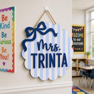 Personalized Teacher Door Sign, Striped Wooden Name Plaque, Custom Teacher Door Hanger, Classroom Decor, Back to School, New Teacher Gifts image 5
