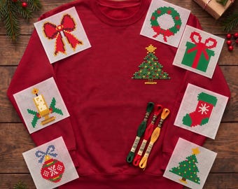Christmas Cross Stitch Kit, DIY Holiday Embroidery Kit, Christmas Tree Stocking Ornament Craft, Beginner Cross Stitch Kit, Christmas Gift