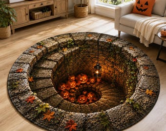 Halloween Pumpkin 3D Illusion Rug, 3D Halloween Round  Rug, Spooky Gothic Floor Mat Decor, Halloween Gift, Fall Home Decor,Thanksgiving Gift