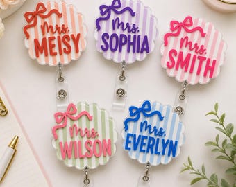 Personalized Stripe Teacher Badge Reel with Name, Teacher ID Clip, Teacher Appreciation Gift, Back To School Teacher Gift, School Supplies