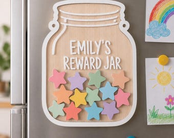 Custom Classroom Reward Jar , Magnetic Reward Jar with Star Tokens, Back To School Gift, Reward Jar with Custom Kids Name,Custom Name Reward