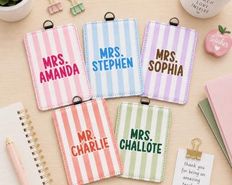 Personalized Teacher Badge Holder, Teacher ID Leather Card Holder,Teacher Lanyard Accessories,Teacher Appreciation Gifts,Back To School Gift