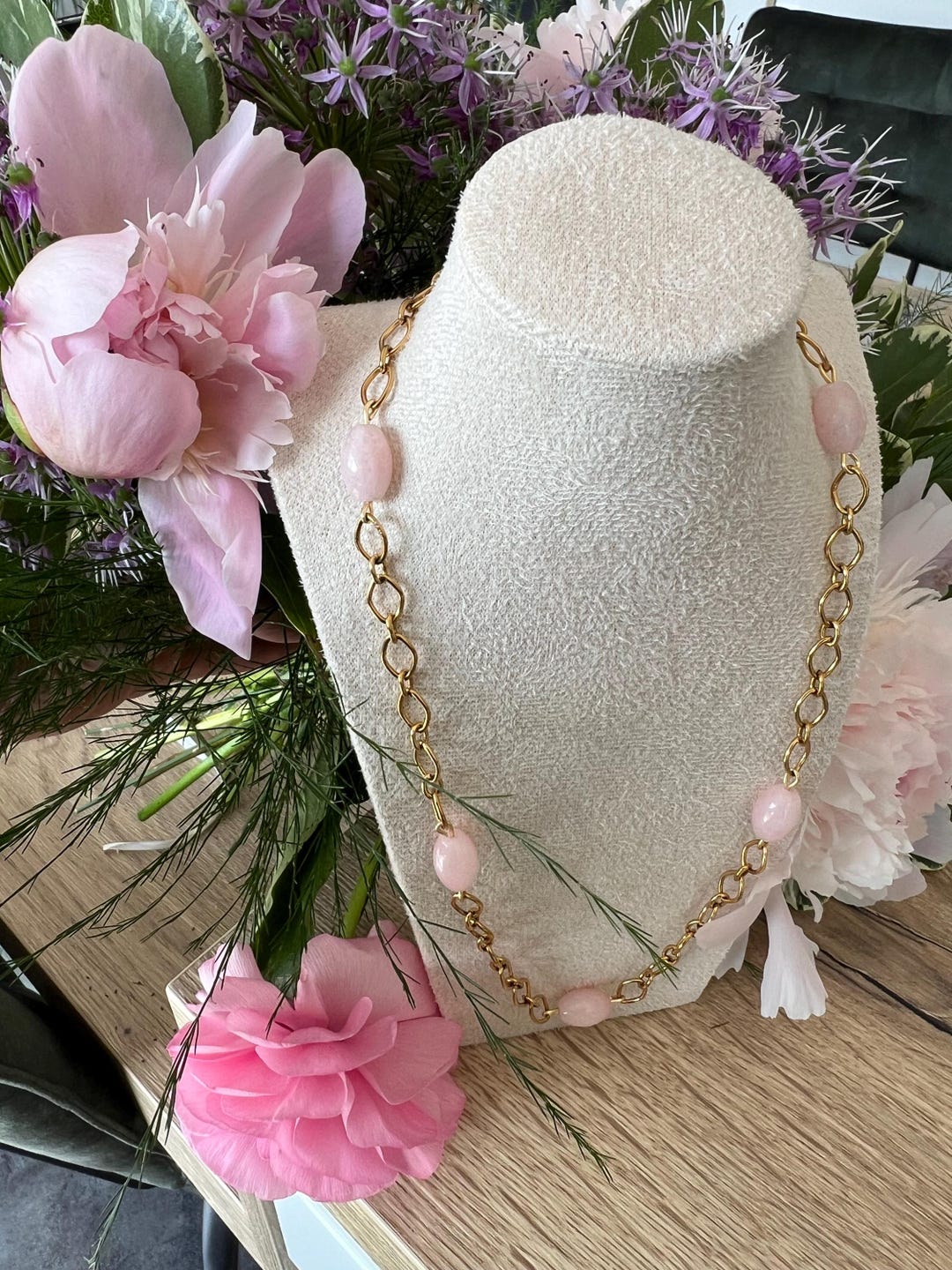 Chunky Pink Oval Beaded Chain Necklace - Etsy