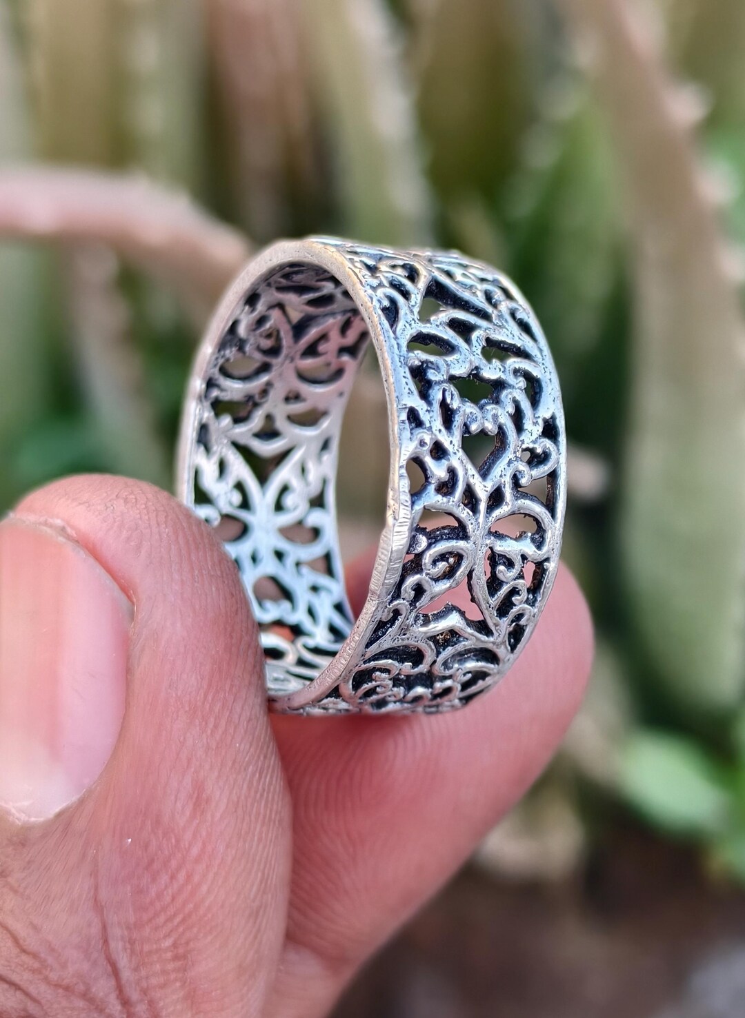 Sterling Silver Filigree Heart Ring, Vintage Scroll Boho Band - Etsy